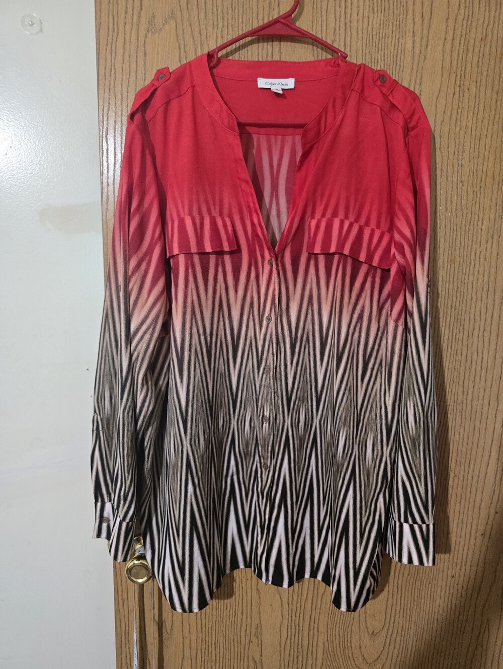 Calvin Klein Red Ombre Chevron Button-Front Blouse - Picture 2 of 5